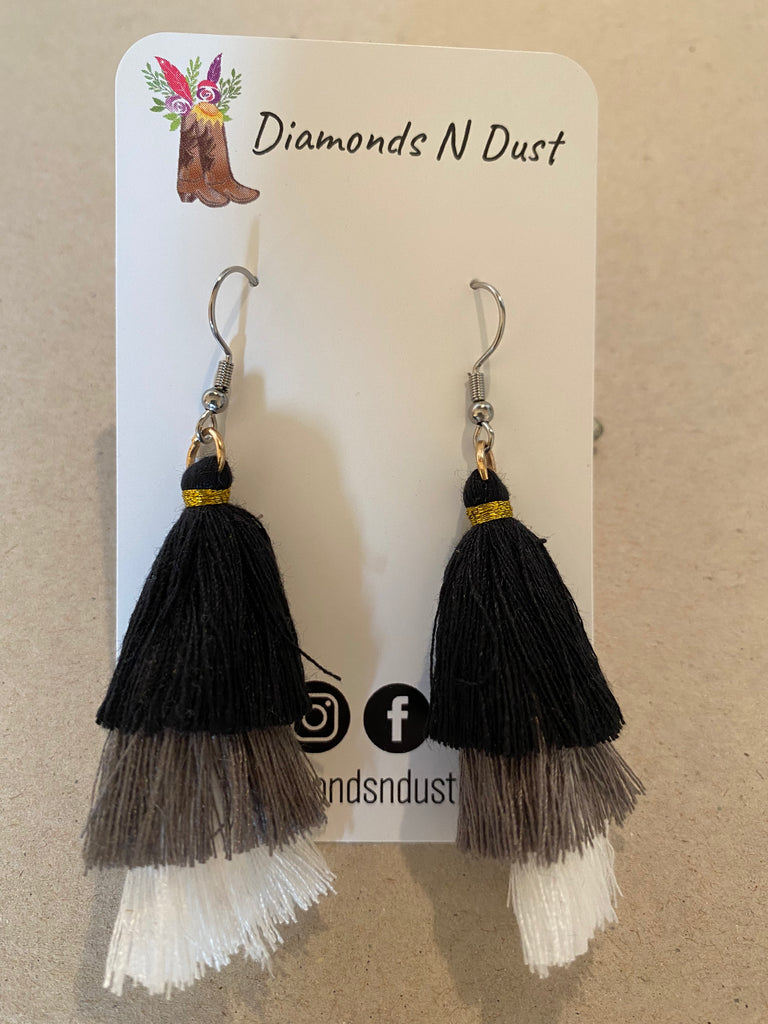 Black & white Trio Tassel Earrings