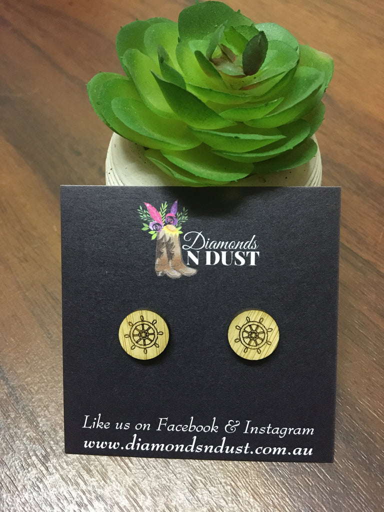 Bamboo Ships Wheel Stud Earrings