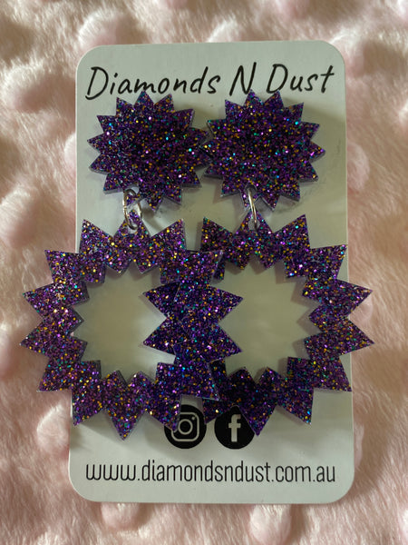 Firework Dangle Earrings Purple Mutli