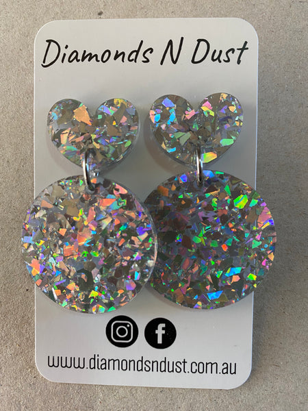 Silver shatter glitter Heart Dangles