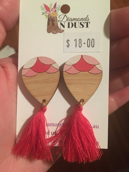Painted Bamboo & Tassel Earrings Small