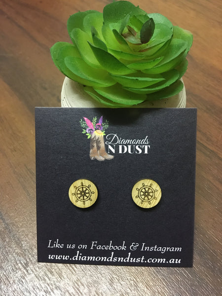 Bamboo Ships Wheel Stud Earrings