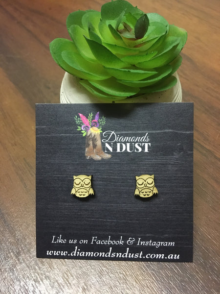 Bamboo Owl Stud Earrings