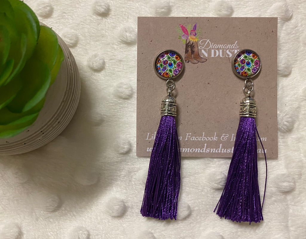 Deep Purple Tassel Earrings Diamonds N Dust